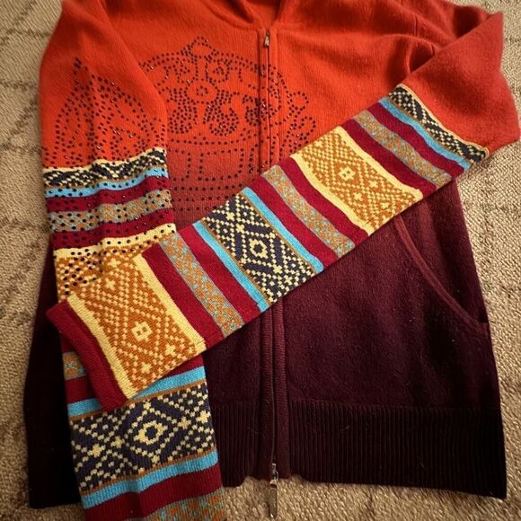 RAW Cashmere deep orange ombre hoodie with crystal and embellished details S - Picture 16 of 16